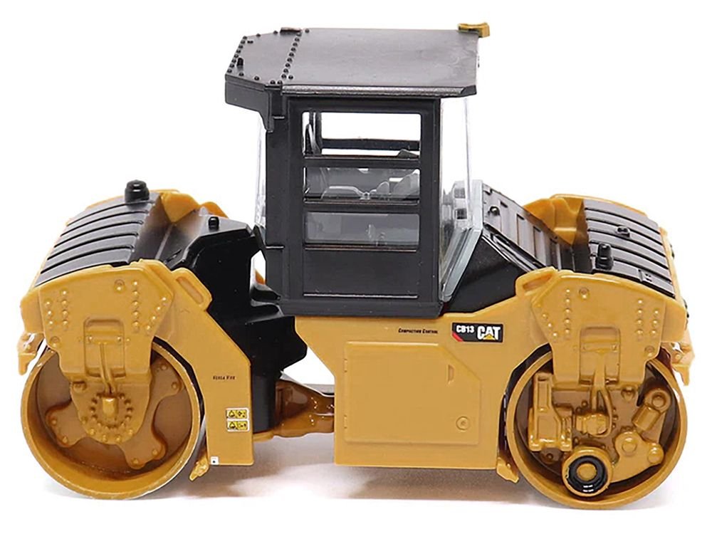 CAT Caterpillar CB-13 Tandem Vibratory Roller with Cab Yellow and Black 1/64 Diecast Model by Diecast Masters view 3