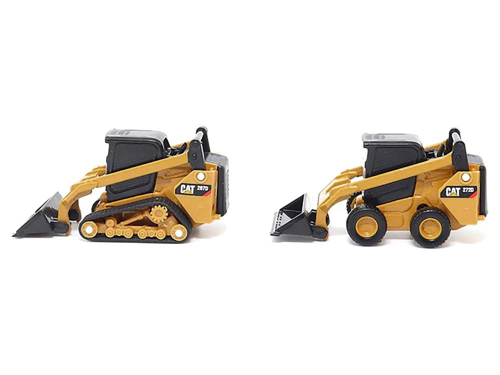 CAT Caterpillar 272D2 Skid Steer Loader Yellow and CAT Caterpillar 297D2 Compact Track Loader Yellow Set of 2 pieces 1/64 Diecast Models by Diecast Masters view 2