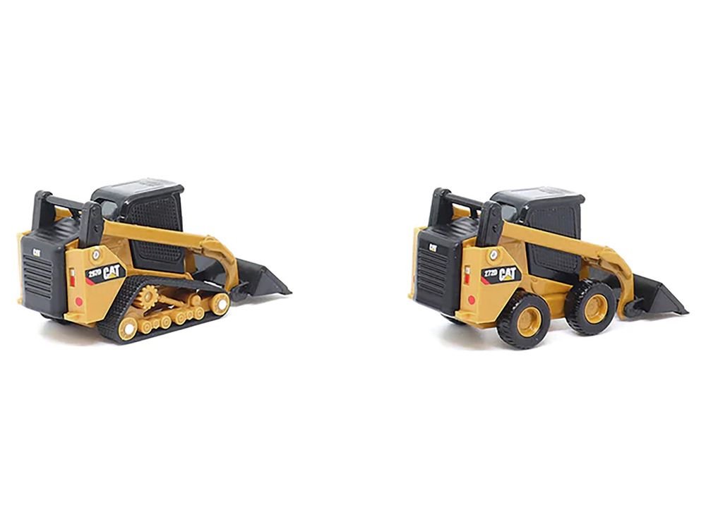 CAT Caterpillar 272D2 Skid Steer Loader Yellow and CAT Caterpillar 297D2 Compact Track Loader Yellow Set of 2 pieces 1/64 Diecast Models by Diecast Masters view 3