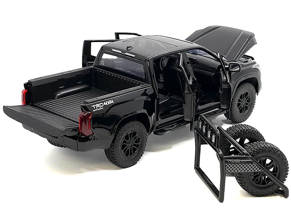 2023 Toyota Tundra TRD 4x4 Pickup Truck Black with Sunroof and Wheel Rack 1/24 Diecast Model Car view 2
