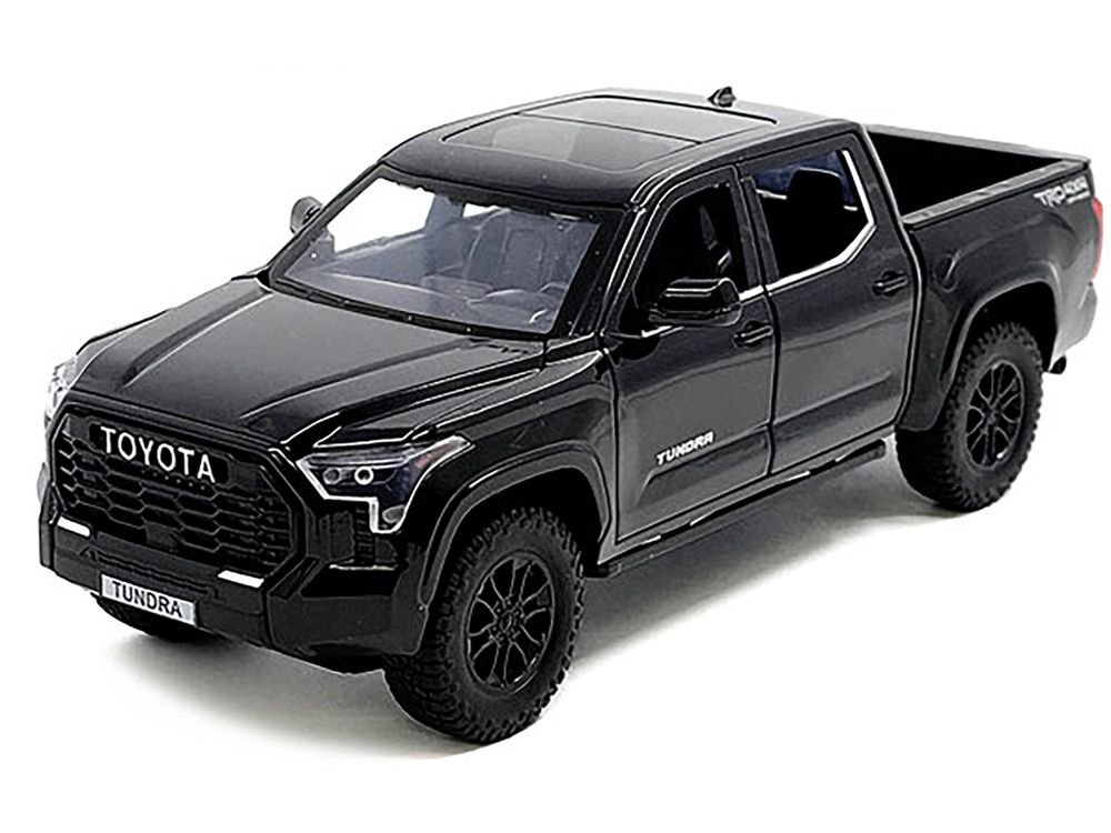 2023 Toyota Tundra TRD 4x4 Pickup Truck Black with Sunroof and Wheel Rack 1/24 Diecast Model Car view 3