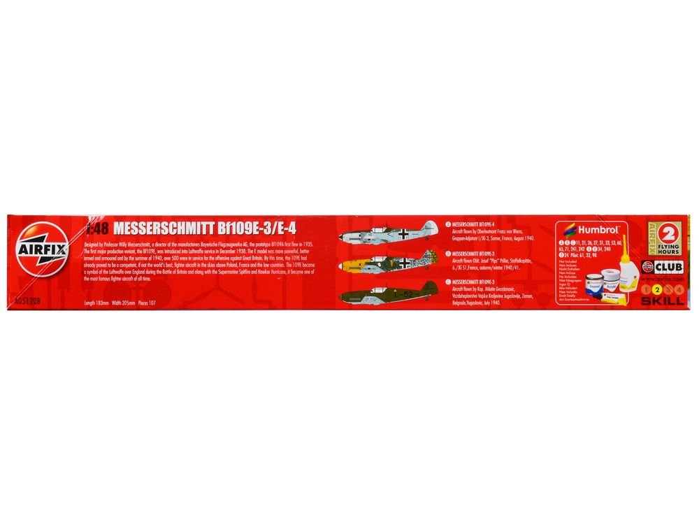 Level 2 Model Kit Messerschmitt Bf109E-3/E-4 Fighter Aircraft with 3 Scheme Options 1/48 Plastic Model Kit by Airfix view 3
