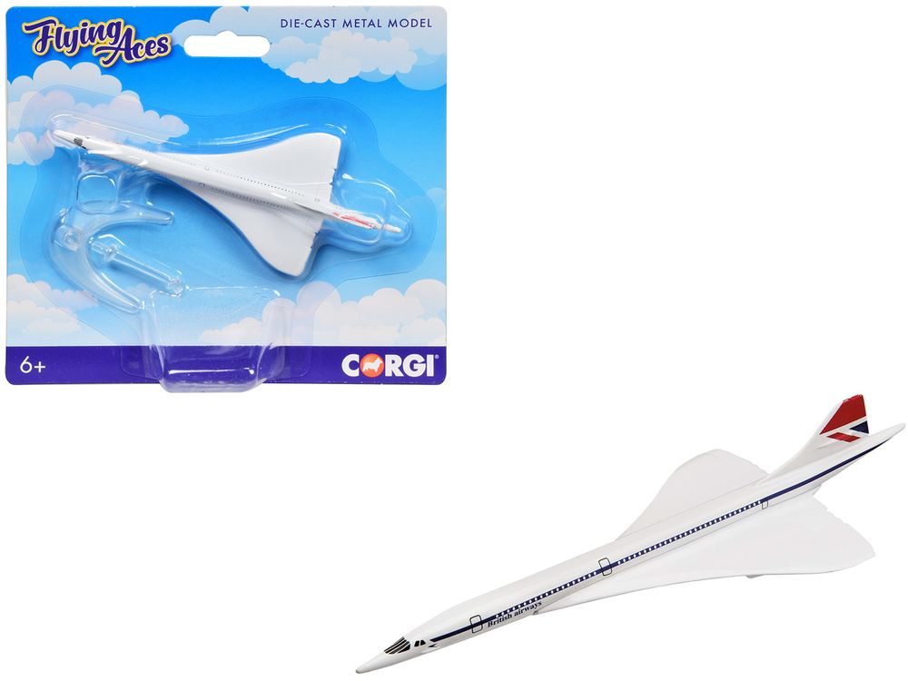 BAe/Aerospatiale Concorde Commercial Aircraft "British Airways" White "Flyin Aces" Series Diecast Model by Corgi view 3