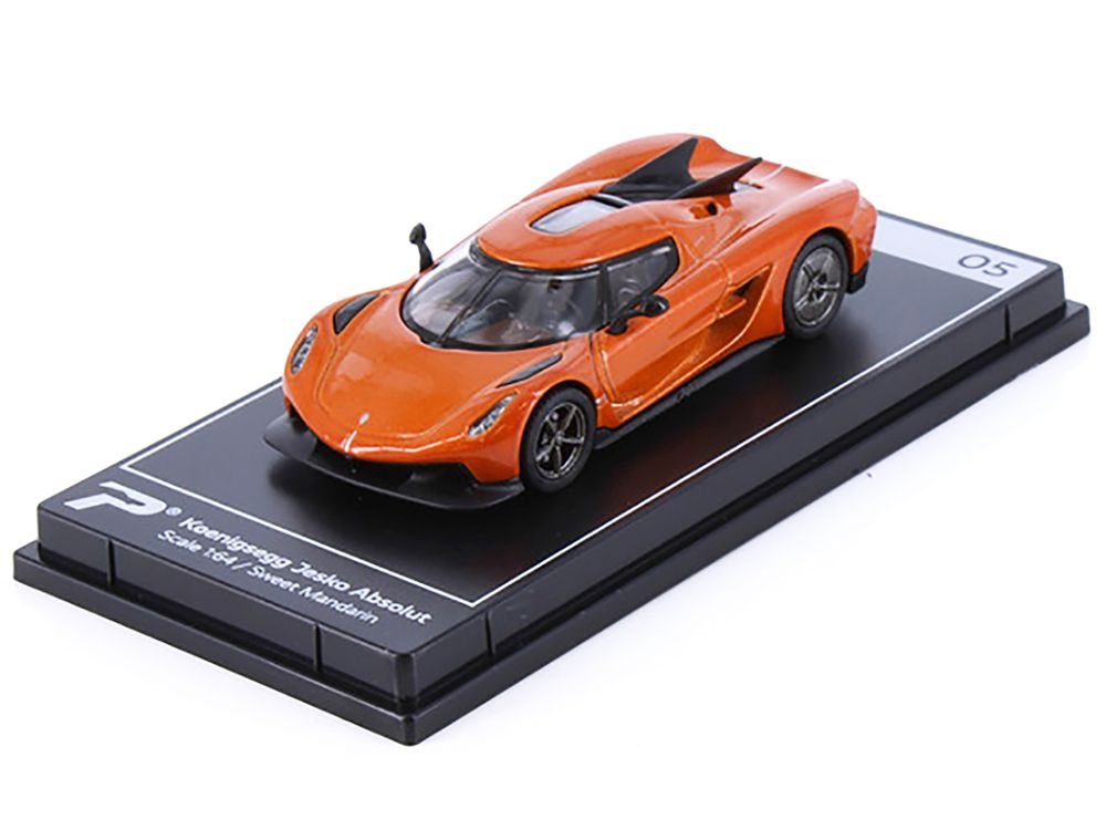Koenigsegg Jesko Absolut Sweet Mandarin Orange Metallic "Hypercar League Collection" 1/64 Diecast Model Car by PosterCars view 2