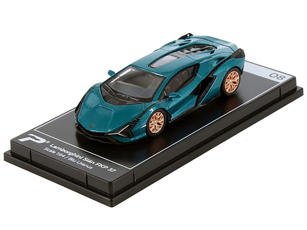 Lamborghini Sian FKP 37 Blu Uranus Blue Metallic "Hypercar League Collection" 1/64 Diecast Model Car by PosterCars view 2
