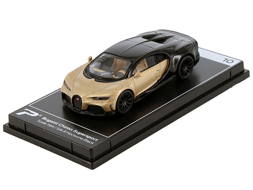 Bugatti Chiron Supersport Silk Gold Metallic and Nocturne Black "Hypercar League Collection" 1/64 Diecast Model Car by PosterCars view 2