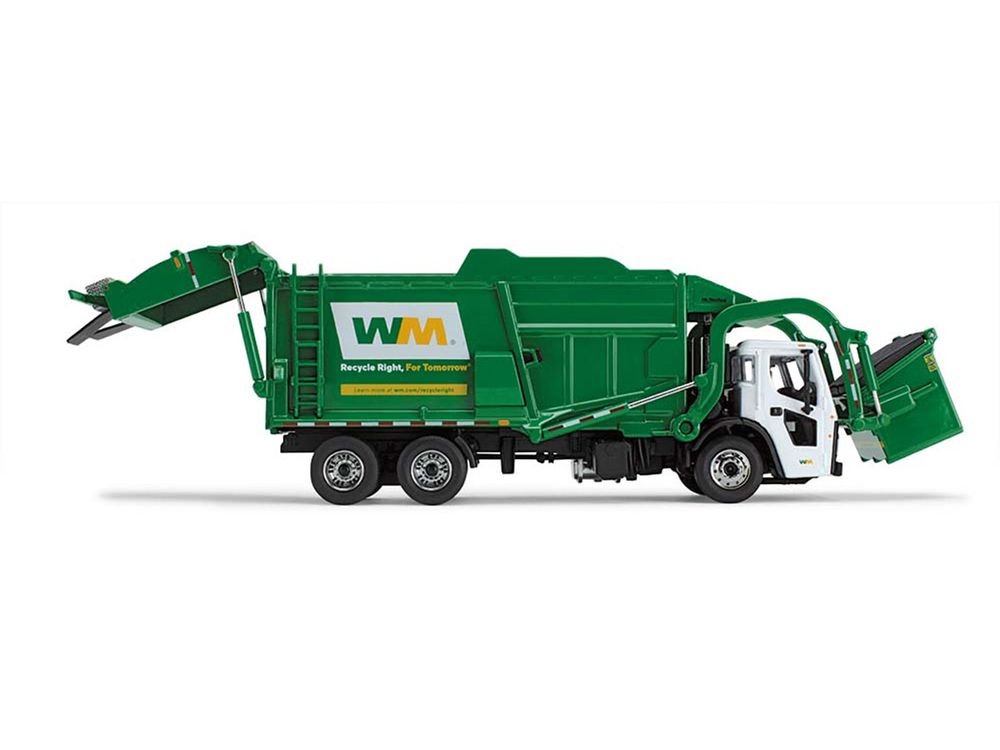 Mack LR Garbage Truck with McNeilus Meridian Front Load Refuse Body White and Green with Refuse Bin "Waste Management" 1/64 Diecast Model by First Gear view 2