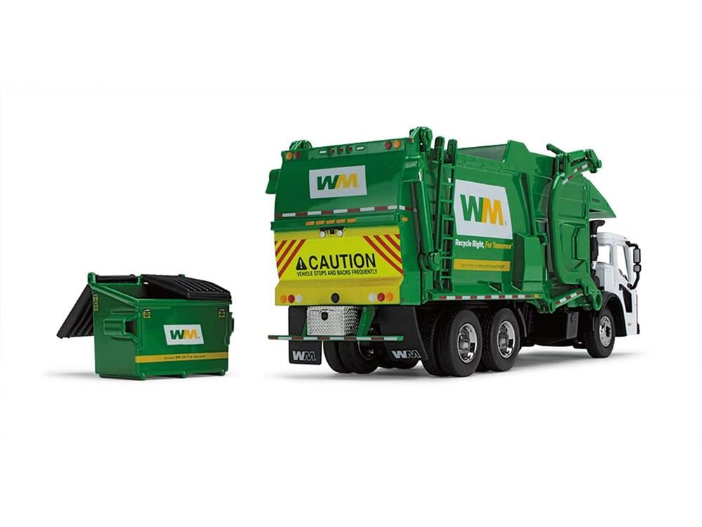 Mack LR Garbage Truck with McNeilus Meridian Front Load Refuse Body White and Green with Refuse Bin "Waste Management" 1/64 Diecast Model by First Gear view 4