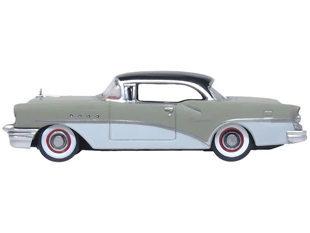 1955 Buick Century Windsor Gray and Dover White with Carlsbad Black Top 1/87 (HO) Scale Diecast Model Car by Oxford Diecast view 2