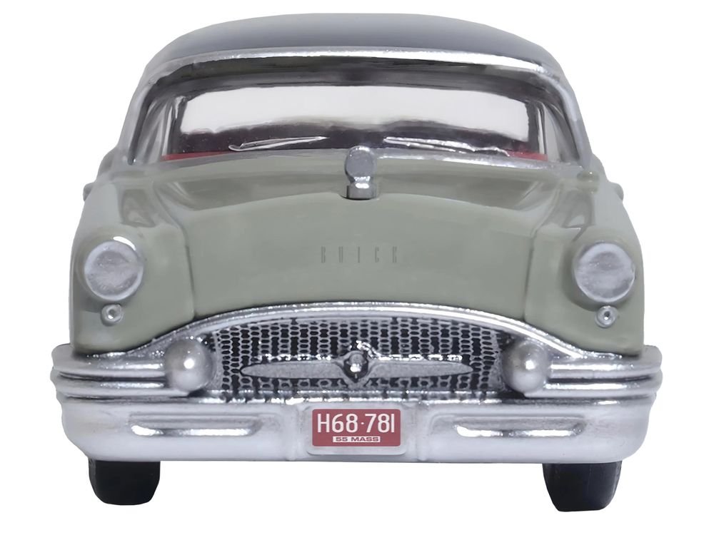 1955 Buick Century Windsor Gray and Dover White with Carlsbad Black Top 1/87 (HO) Scale Diecast Model Car by Oxford Diecast view 3