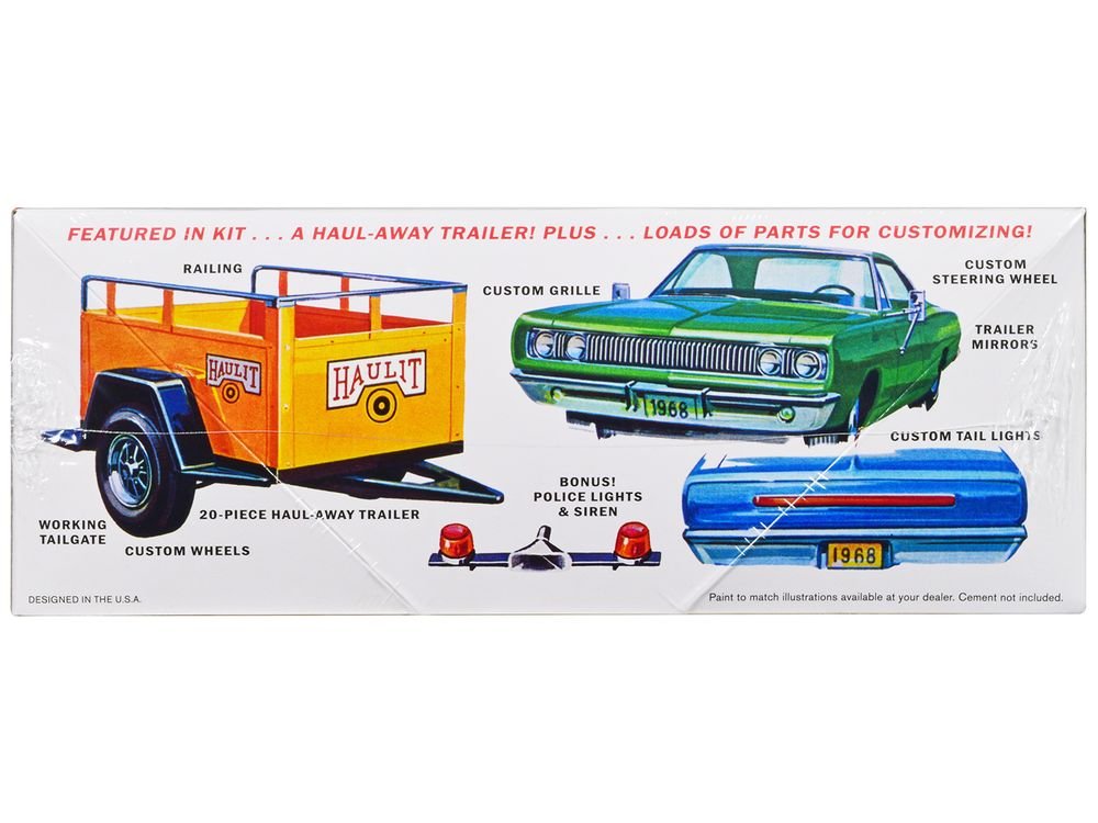 Skill 2 Model Kit 1968 Dodge Coronet Hardtop with Trailer 1/25 Scale Model by MPC view 2