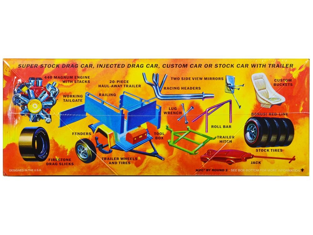 Skill 2 Model Kit 1968 Dodge Coronet Hardtop with Trailer 1/25 Scale Model by MPC view 3