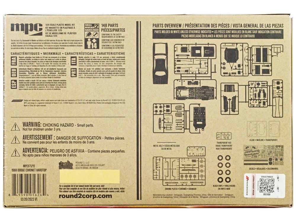Skill 2 Model Kit 1968 Dodge Coronet Hardtop with Trailer 1/25 Scale Model by MPC view 4