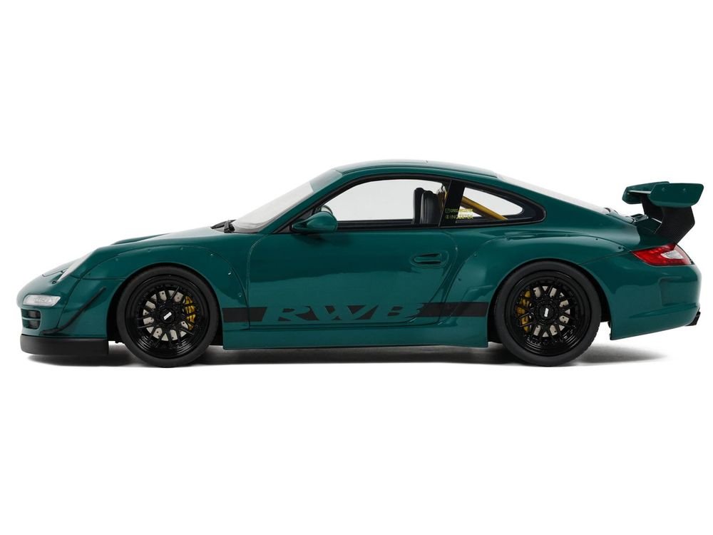 2021 RWB Bodykit "Syunkashuto" Green with Black Stripes 1/18 Model Car by GT Spirit view 4