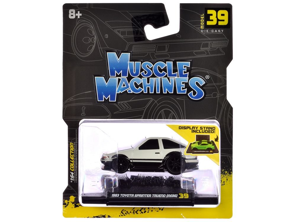 1983 Toyota Sprinter Trueno (AE86) White with Carbon Hood 1/64 Diecast Model Car by Muscle Machines view 3