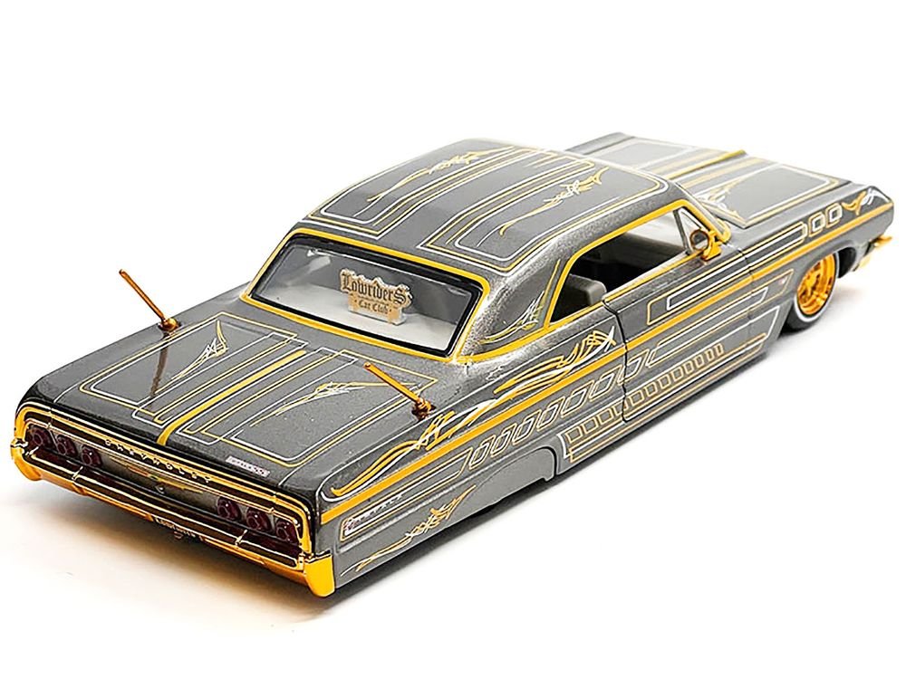 1964 Chevrolet Impala SS Lowrider Gray Metallic with Gold Graphics "Lowriders" "Maisto Design" Series 1/26 Diecast Model Car by Maisto view 2