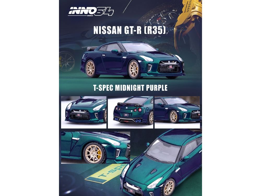 Nissan GT-R (R35) T-Spec RHD (Right Hand Drive) Midnight Purple Metallic 1/64 Diecast Model Car by Inno Models view 2