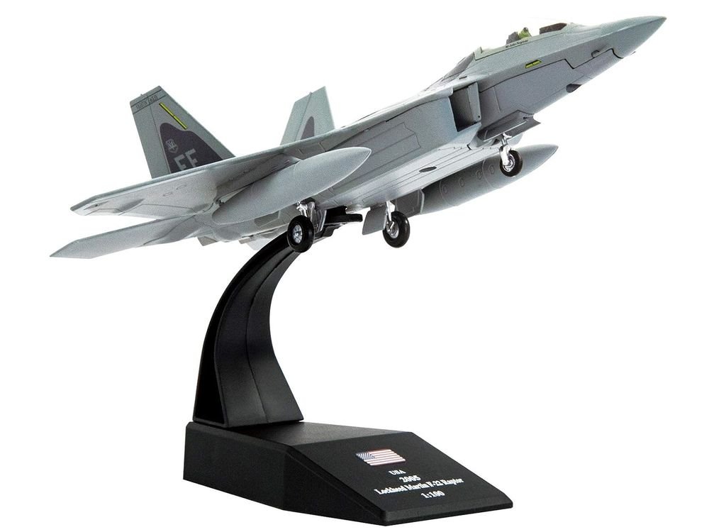 Lockheed Martin F-22A Raptor Stealth Aircraft "27th Figher Squadron 1st Operations Group Langley AFB" (2005) United States Air Force 1/100 Diecast Model Airplane view 3