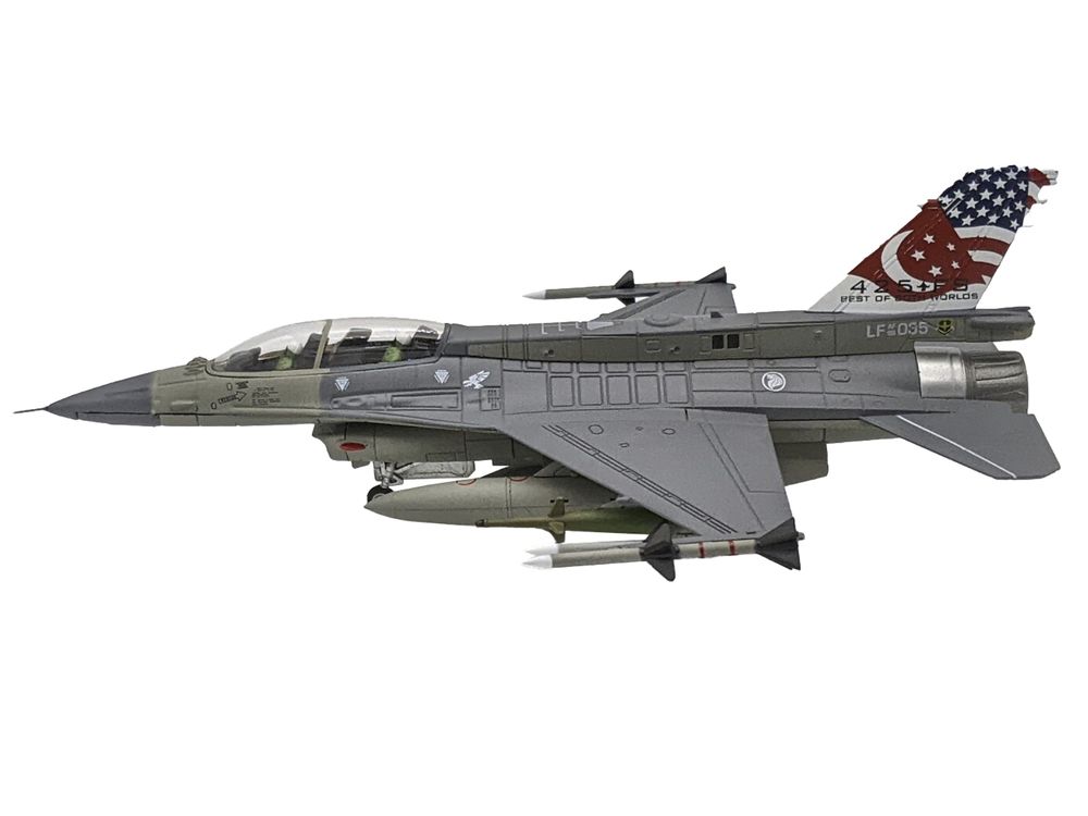 General Dynamics F-16D Fighting Falcon Fighter Aircraft "425th Fighter Squadron Best of Both Worlds Peace Carvin II 25th Anniversary Livery 56th Fighter Wing Luke AFB" (2018) United States Air Force 1/72 Diecast Model Airplane view 2