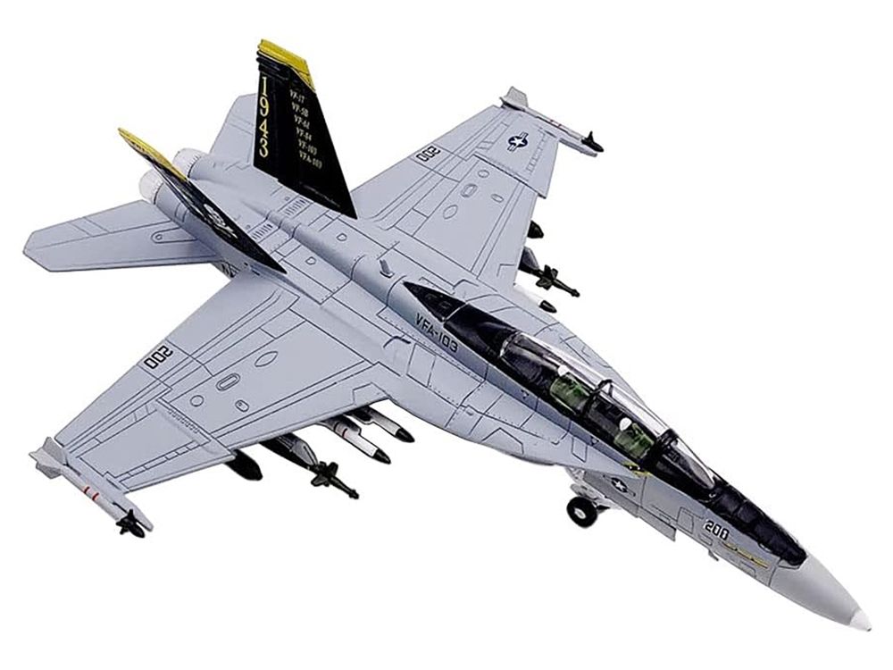Boeing F/A-18F Super Hornet Fighter Aircraft "VFA-103 Jolly Rogers 75th Anniversary" (2018) United States Navy 1/100 Diecast Model Airplane view 2