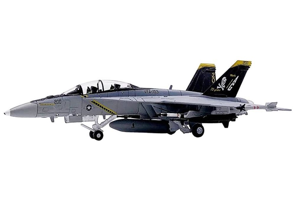 Boeing F/A-18F Super Hornet Fighter Aircraft "VFA-103 Jolly Rogers 75th Anniversary" (2018) United States Navy 1/100 Diecast Model Airplane view 3
