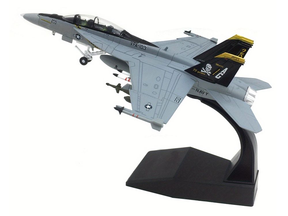 Boeing F/A-18F Super Hornet Fighter Aircraft "VFA-103 Jolly Rogers 75th Anniversary" (2018) United States Navy 1/100 Diecast Model Airplane view 5