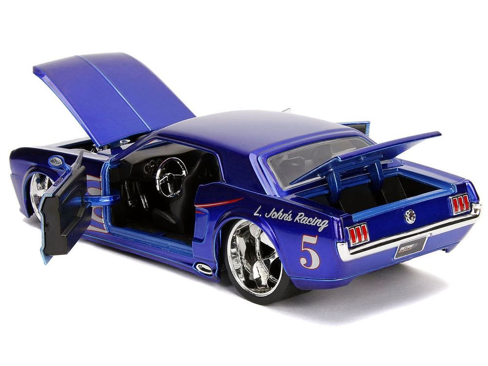 1965 Ford Mustang #5 "L. John's Racing" Candy Blue with Flame Graphics "Bigtime Muscle" Series 1/24 Diecast Model Car by Jada view 2