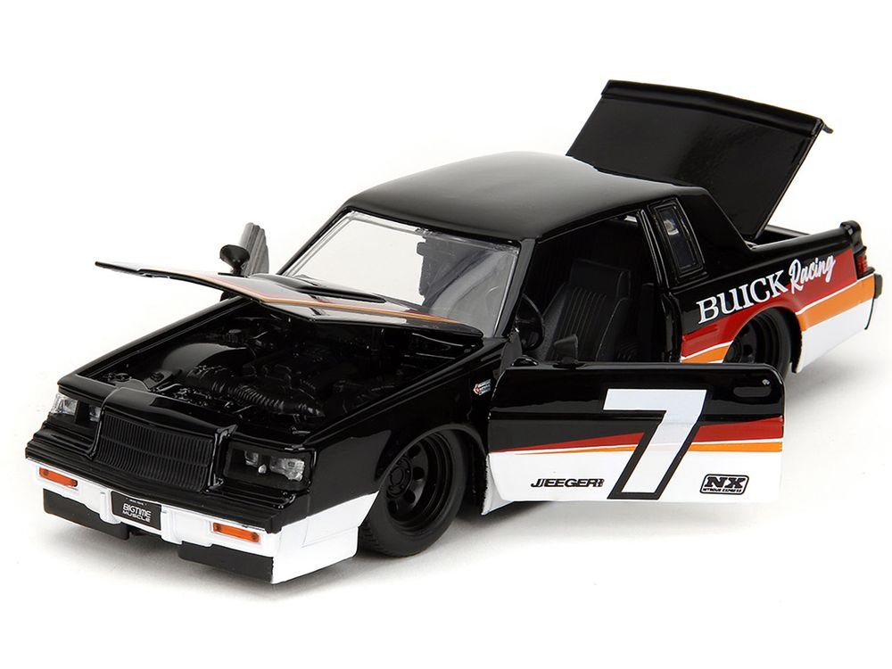 1987 Buick Grand National #7 "Buick Racing" Black and White with Stripes "Bigtime Muscle" Series 1/24 Diecast Model Car by Jada view 3