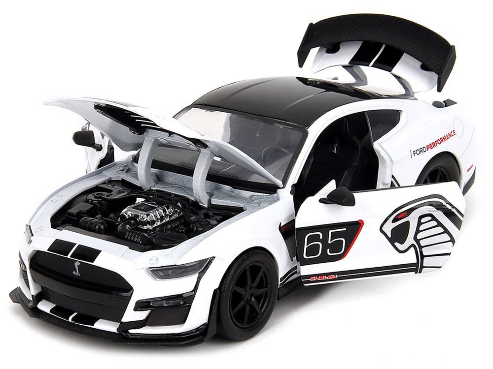 2020 Ford Mustang Shelby GT500 #65 White with Black Top and Stripes "Ford Performance" "Bigtime Muscle" Series 1/24 Diecast Model Car by Jada view 2