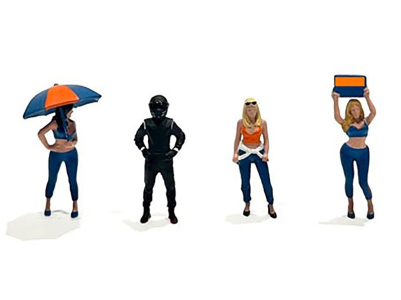 "Grid Girls" 5 piece Diecast Figure Set (4 People Figures 1 Umbrella) Limited Edition to 3600 pieces Worldwide for 1/64 Scale Models by American Diorama view 2