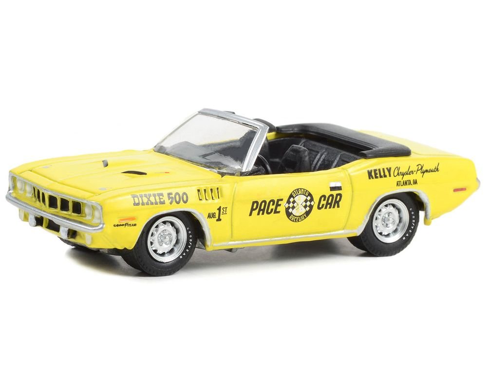1971 Plymouth Barracuda Convertible "Dixie 500 Pace Car" Yellow "Hobby Exclusive" Series 1/64 Diecast Model Car by Greenlight view 2