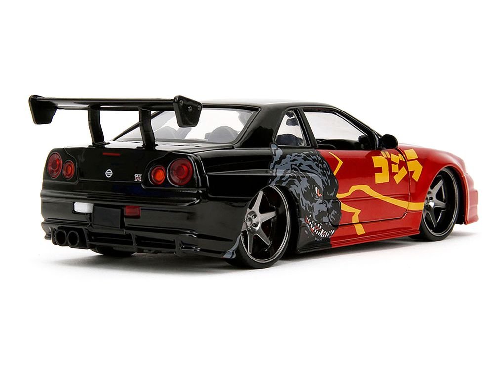 2002 Nissan Skyline GT-R (R34) RHD (Right Hand Drive) Red Metallic and Black "Godzilla vs. Destoroyah" (1995) Movie "Hollywood Rides" Series 1/24 Diecast Model Car by Jada view 3