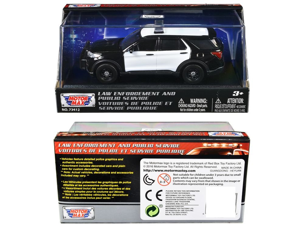 2022 Ford Police Interceptor Utility Black and White Unmarked "Law Enforcement and Public Service" Series 1/43 Diecast Model Car by Motormax view 3