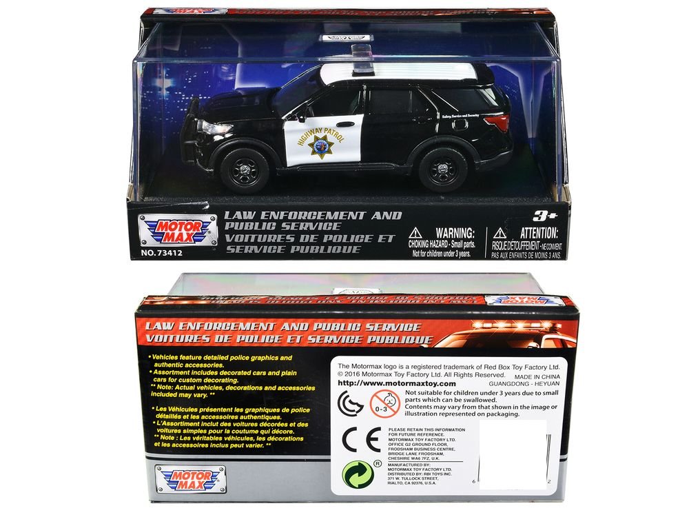 2022 Ford Police Interceptor Utility "California Highway Patrol" Black and White "Law Enforcement and Public Service" Series 1/43 Diecast Model Car by Motormax view 3