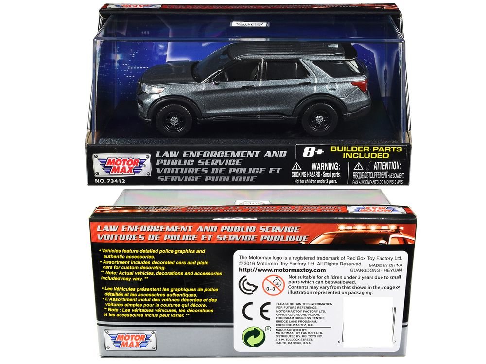 2022 Ford Police Interceptor Utility Gray Metallic Unmarked "Custom Builder's Kit" "Law Enforcement and Public Service" Series 1/43 Diecast Model Car by Motormax view 3