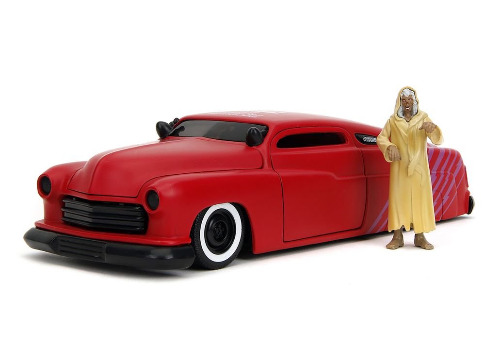 1951 Mercury Matt Red with Purple Stripes and Creep Diecast Figure "Creepshow" (1982) Movie "Hollywood Rides" Series 1/24 Diecast Model Car by Jada view 2