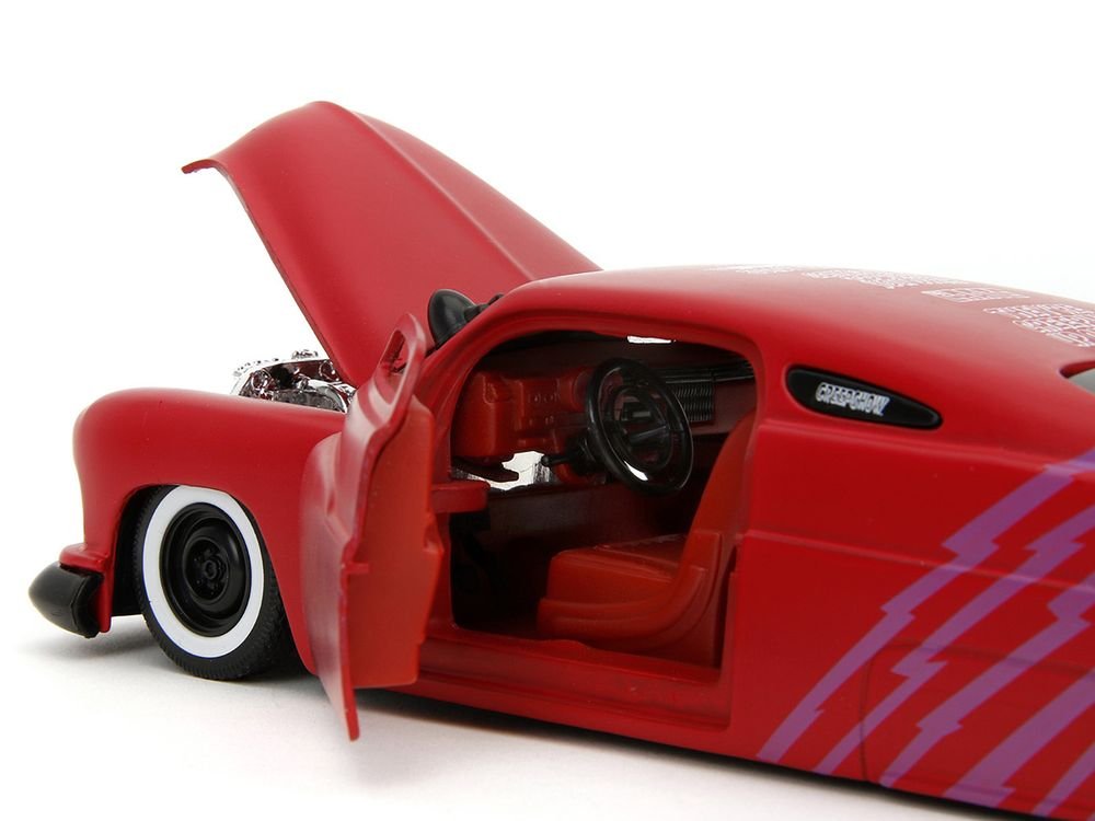1951 Mercury Matt Red with Purple Stripes and Creep Diecast Figure "Creepshow" (1982) Movie "Hollywood Rides" Series 1/24 Diecast Model Car by Jada view 4