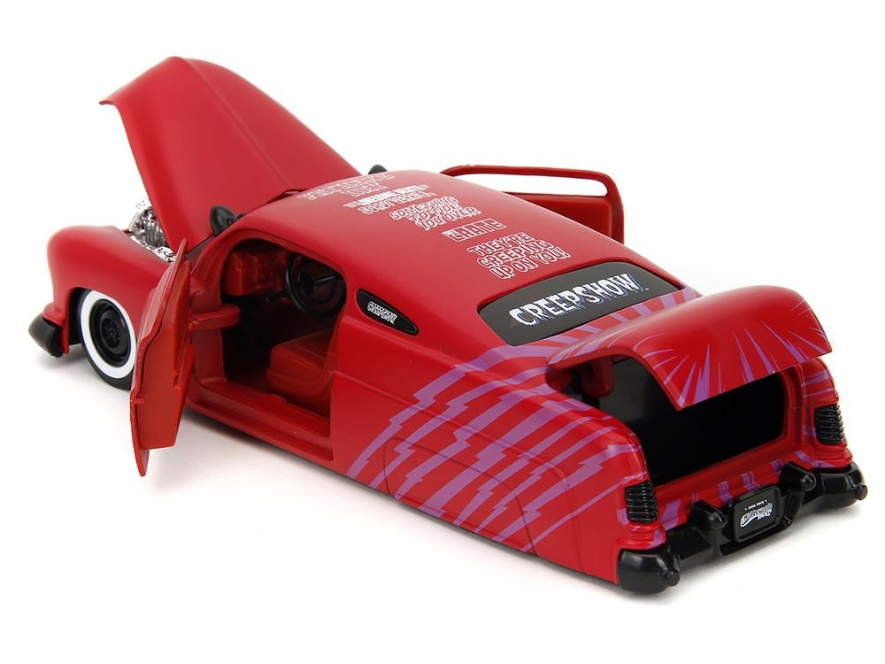 1951 Mercury Matt Red with Purple Stripes and Creep Diecast Figure "Creepshow" (1982) Movie "Hollywood Rides" Series 1/24 Diecast Model Car by Jada view 5