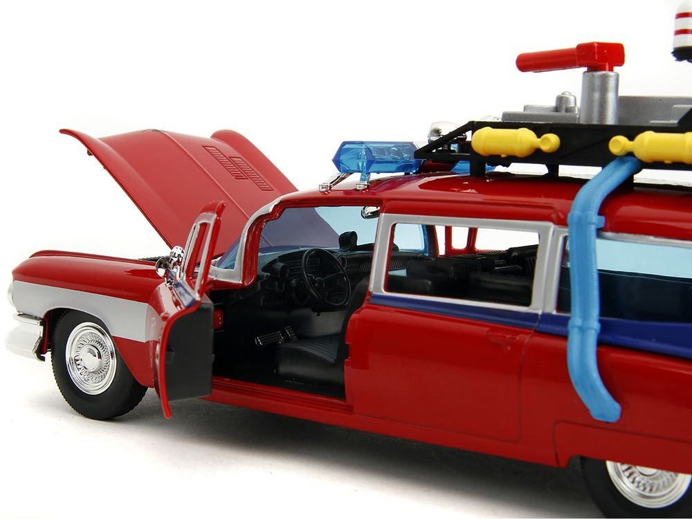 1959 Cadillac Ambulance Ecto-1 Red "Transformers" TV Series - "Ghostbusters" (1984) Movie Crossover "Hollywood Rides" Series 1/24 Diecast Model Car by Jada view 4