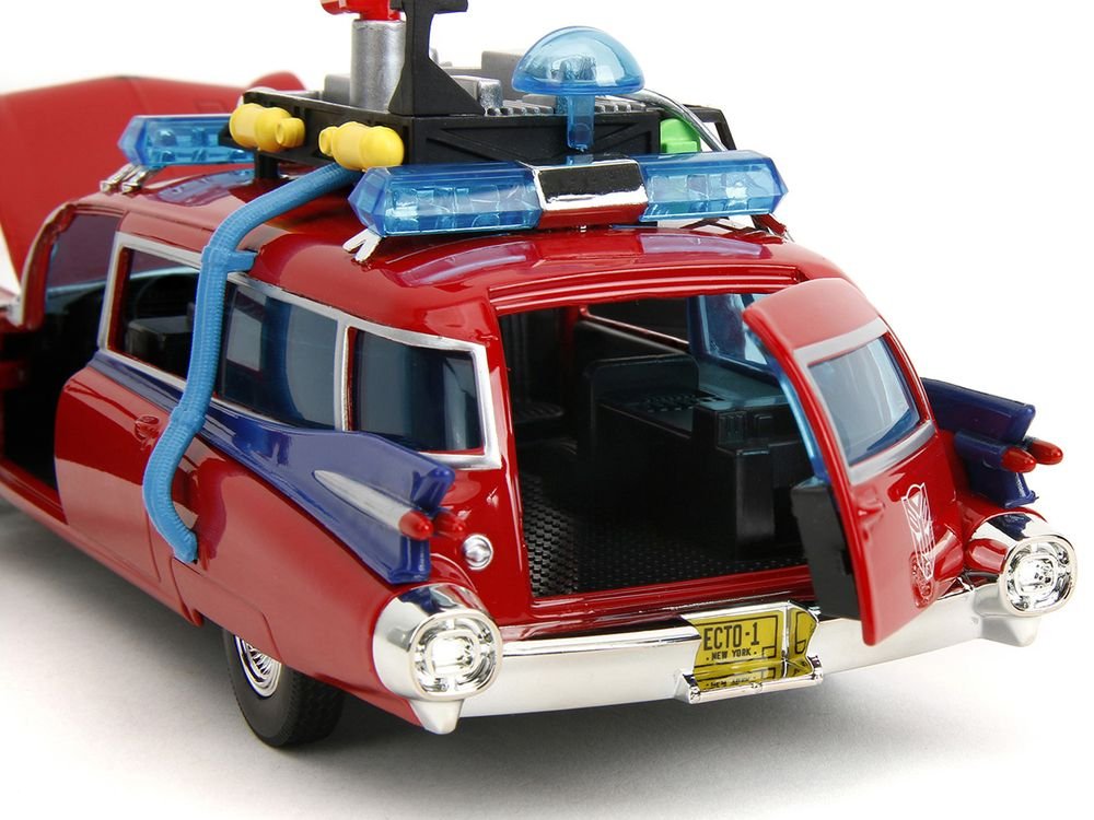 1959 Cadillac Ambulance Ecto-1 Red "Transformers" TV Series - "Ghostbusters" (1984) Movie Crossover "Hollywood Rides" Series 1/24 Diecast Model Car by Jada view 5