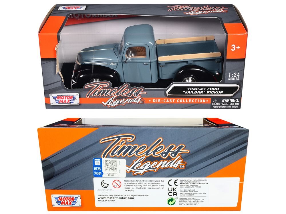 1942-47 Ford "Jailbar" Pickup Truck Blue and Black "Timeless Legends" Series 1/24 Diecast Model Car by Motormax view 3