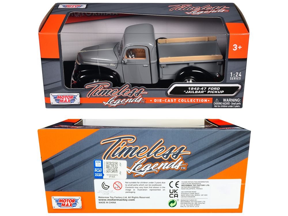 1942-47 Ford "Jailbar" Pickup Truck Gray and Black "Timeless Legends" Series 1/24 Diecast Model Car by Motormax view 3