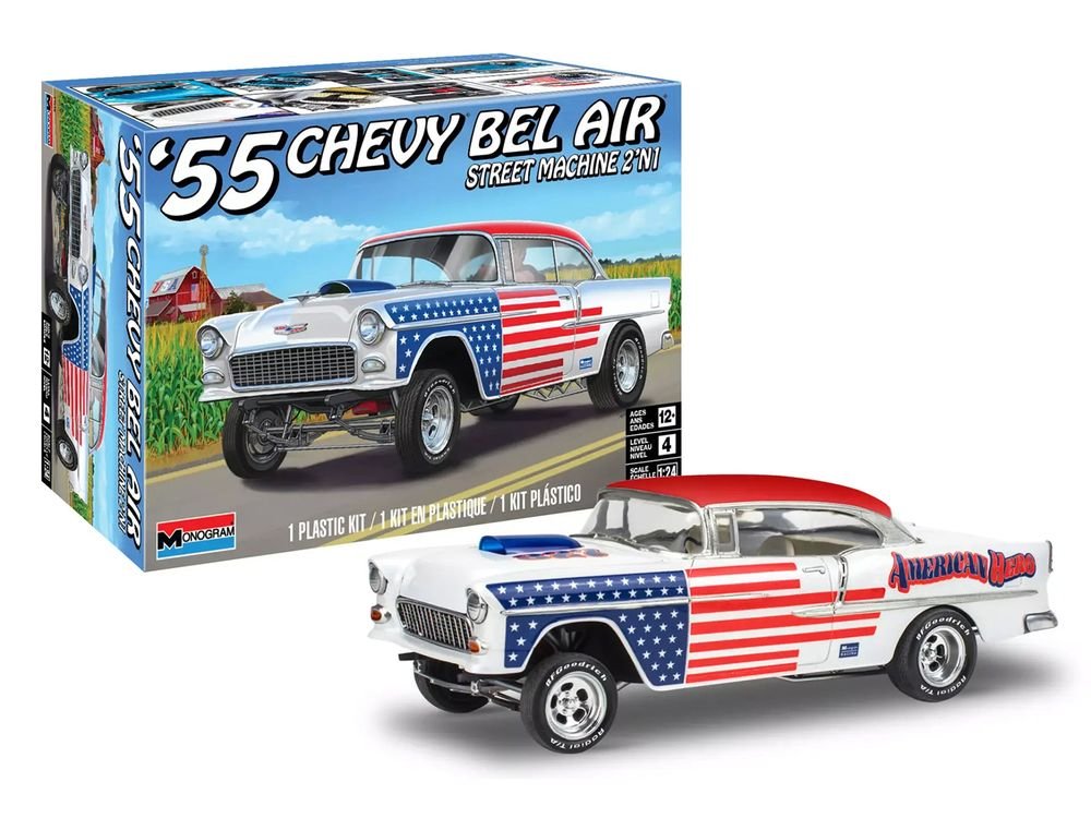 Level 4 Model Kit 1955 Chevrolet Bel Air Street Machine 2-in-1 Kit 1/24 Scale Model by Revell view 4