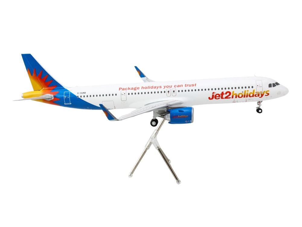 Airbus A321neo Commercial Aircraft "Jet2Holidays" (G-SUNB) White with Tail Graphics "Gemini 200" Series 1/200 Diecast Model Airplane by GeminiJets view 3