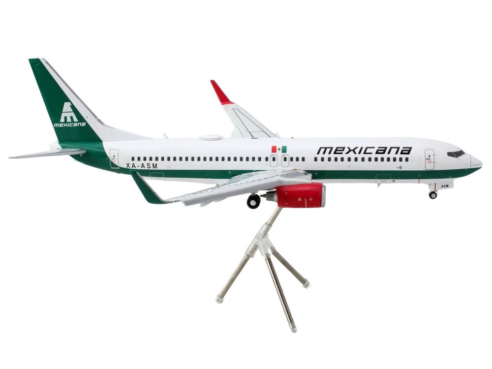 Boeing 737-800 Commercial Aircraft with Flaps Down "Mexicana" (XA-ASM) White with Green Stripes "Gemini 200" Series 1/200 Diecast Model Airplane by GeminiJets view 2