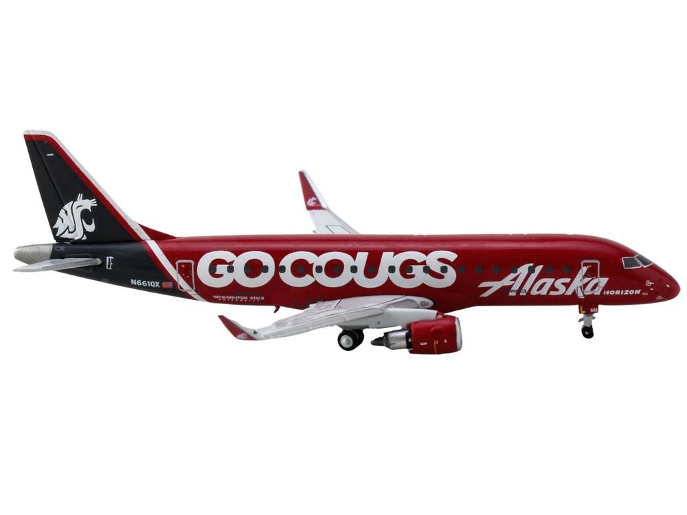 Embraer ERJ-175 Commercial Aircraft "Alaska Airlines/Horizon - Washington State Cougars" (N661QX) Red with Gray Tail 1/400 Diecast Model Airplane by GeminiJets view 3