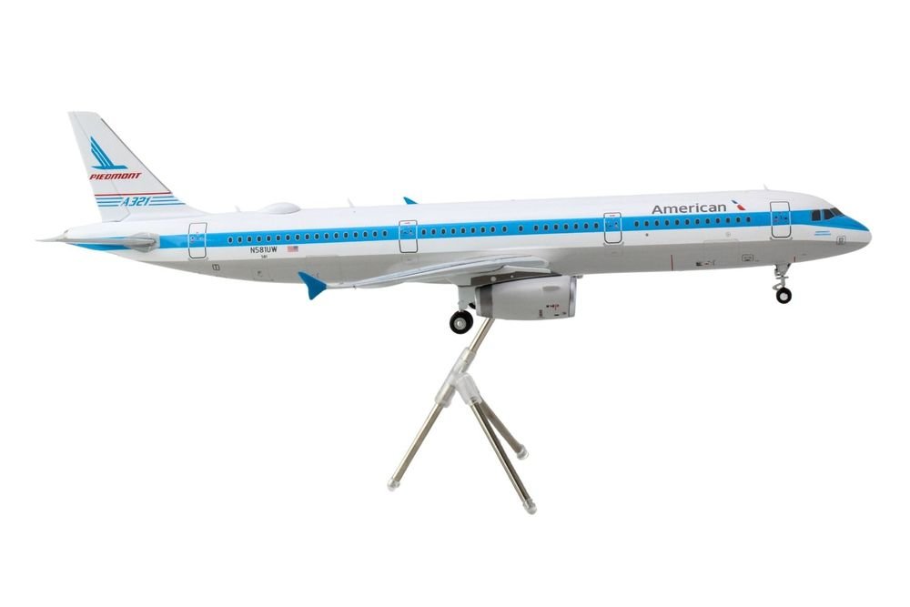 Airbus A321 Commercial Aircraft "American Airlines - Piedmont" (N581UW) White with Blue Stripes "Gemini 200" Series 1/200 Diecast Model Airplane by GeminiJets view 3