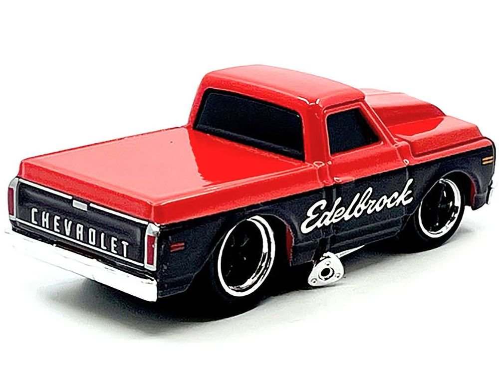 1972 Chevrolet C-10 Pickup Truck Red and Black "Edelbrock" 1/64 Diecast Model Car by Muscle Machines view 2