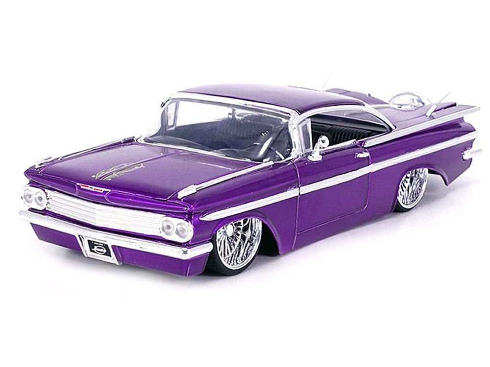 1959 Chevrolet Impala Lowrider Candy Purple with DUB Wire Wheels "Street Low" Series 1/24 Diecast Model Car by Jada view 2