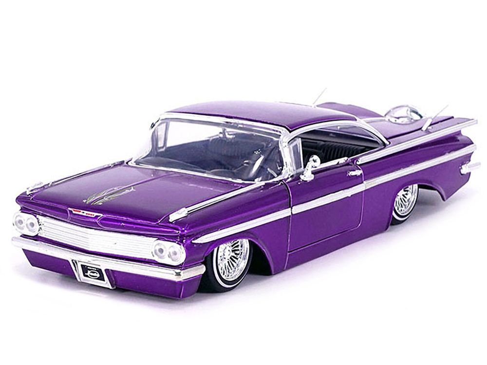 1959 Chevrolet Impala Lowrider Candy Purple with Wire Wheels "Street Low" Series 1/24 Diecast Model Car by Jada view 2